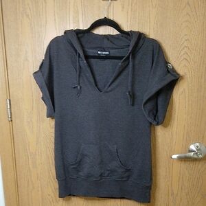 Miss Chievous Short Sleeve Hooded Sweatshirt Charcoal Gray Top